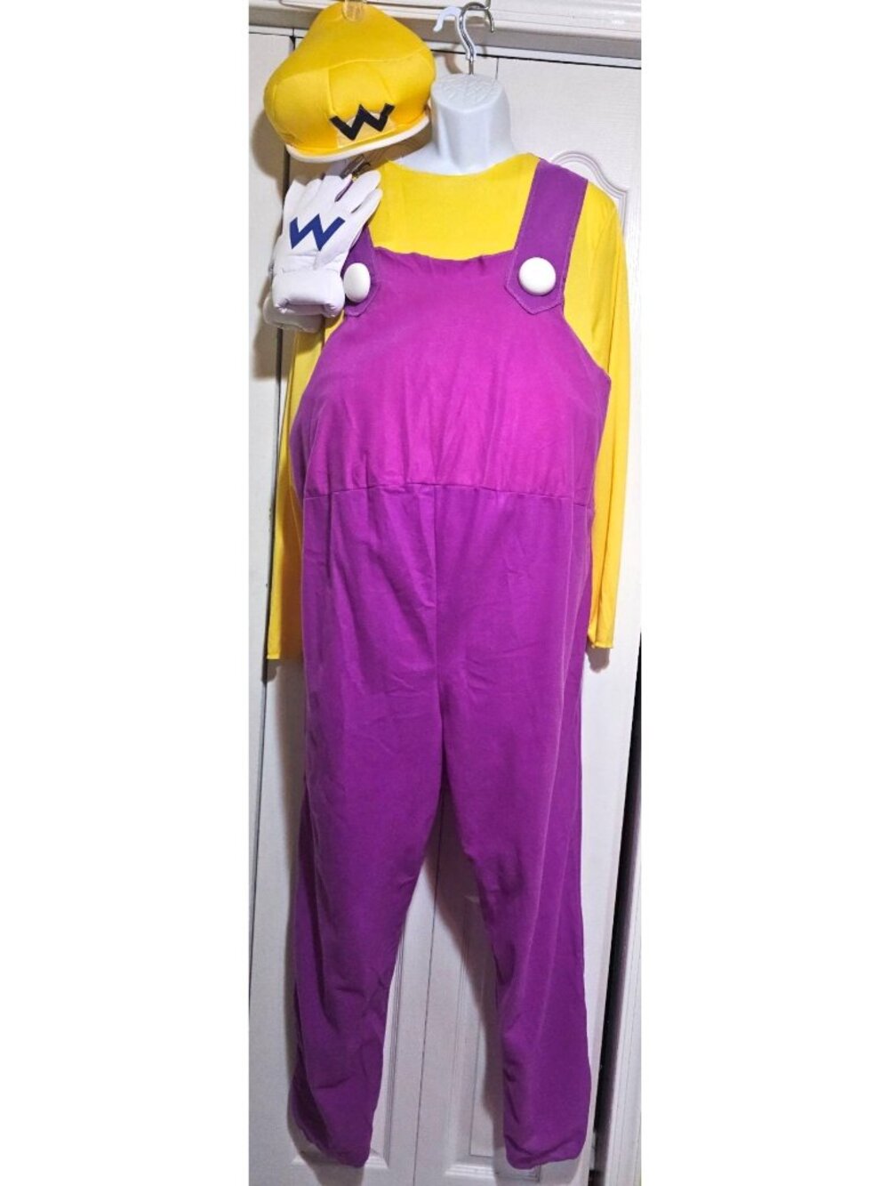 Wario Deluxe Adult Costume Inflatable Belly Gloves Hat Mario Halloween Plus XXL